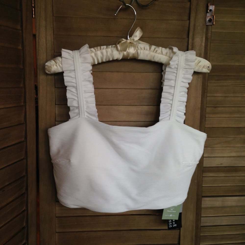 New Cute H&M White Ruffled Swim Top